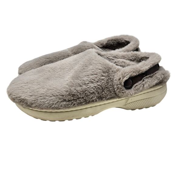 Crocs 9 Classic Unfurgettable Clog Gray Faux Fur Casual Comfort Slipper Warm - Picture 1 of 5